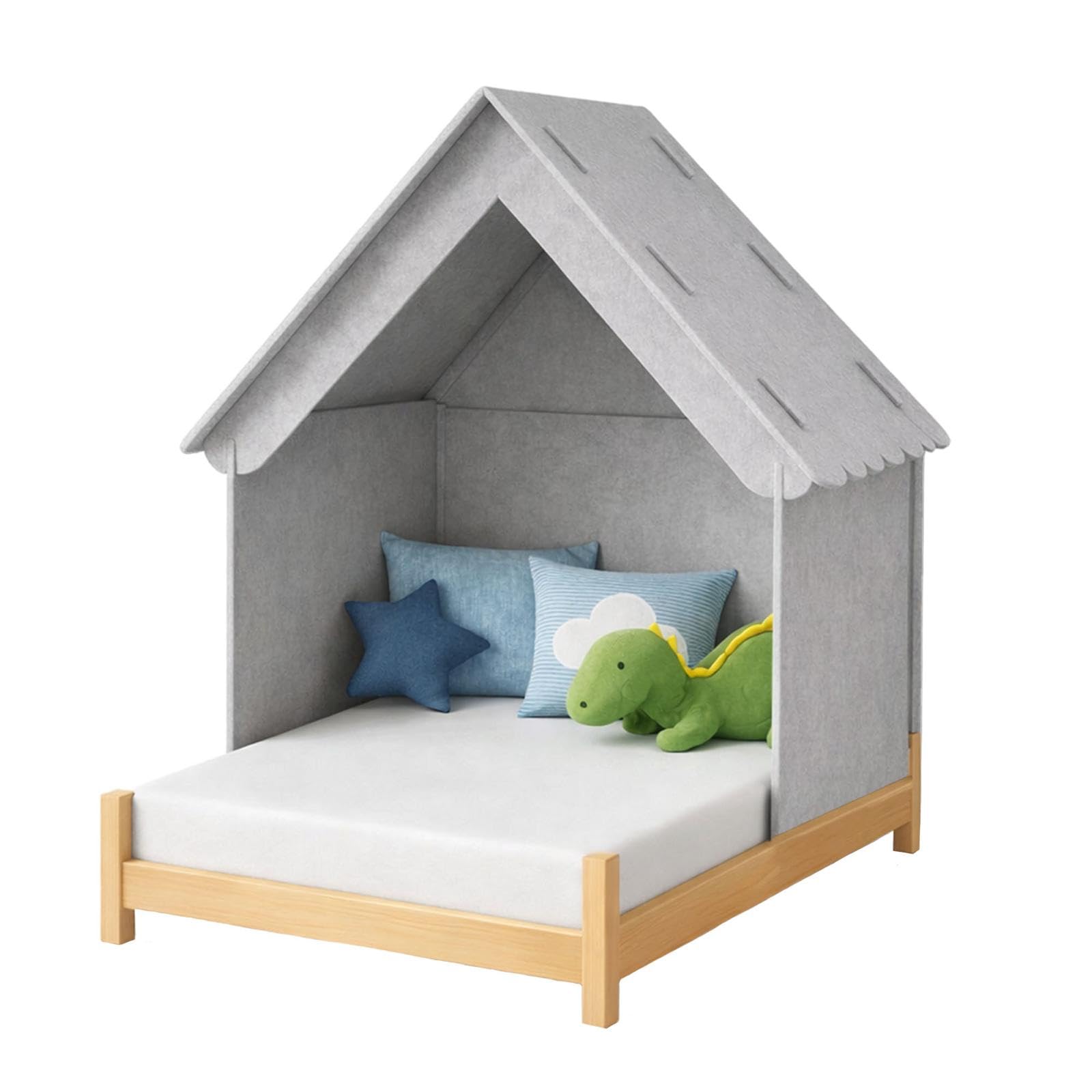 SILUK Filz Hausbaldachin für 90 cm Kinderbett – Stabiler Bettaufsatz mit Rausfallschutz, Spielhaus & Kuschelecke für Zuhause und Garten, Grau Made EU!