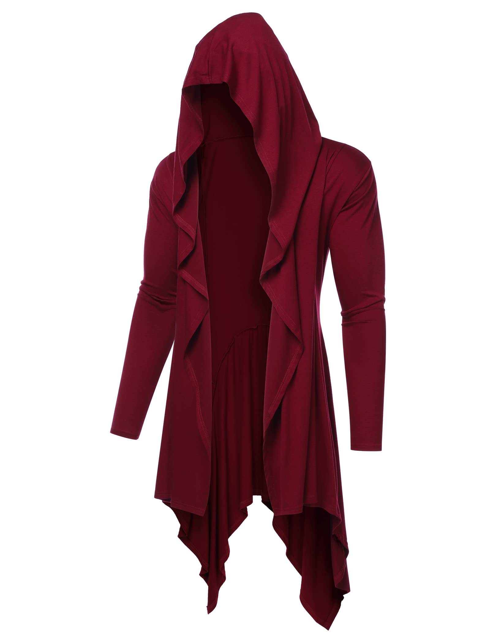 COOFANDY Long Hooded Cardigan Ruffle Shawl Collar Open Front Lightweight Drape Cape Overcoat with Pockets