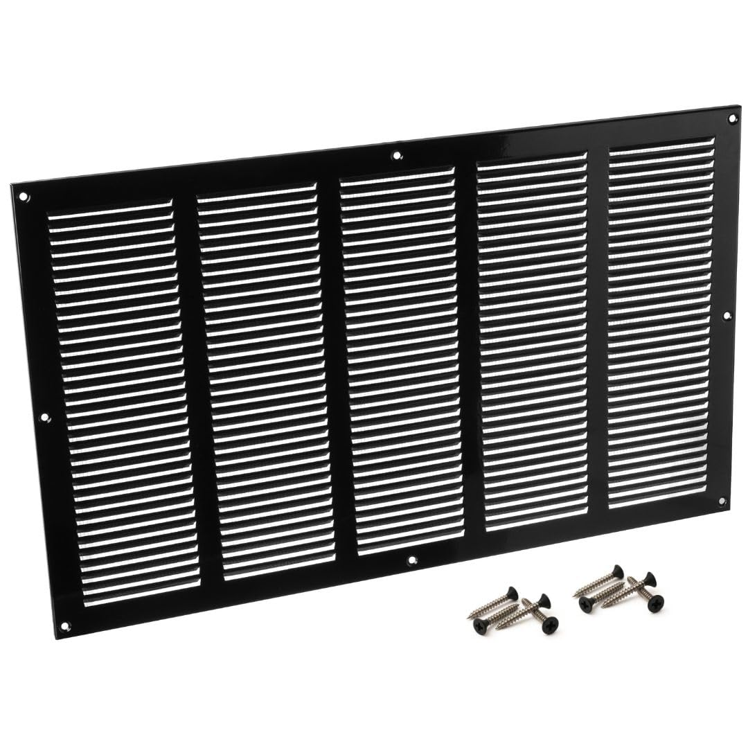 Steinberg14 Black 500X300mm Metal Air Vent Cover With Insect Mesh - 20X12 Inch Ventilation Grille - Air Vent Register For Walls And Ceilings - Ventilation Cover For Outdoor And Indoor