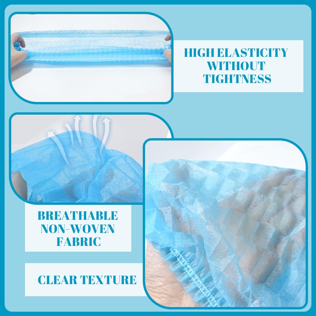 NHQZ 50 Charlottes Jetables Bleues Non-tissées Respirantes Bonnet à Usage Unique Sans Latex pour Cuisine Laboratoire Médical Industrie Visiteur Femme Homme