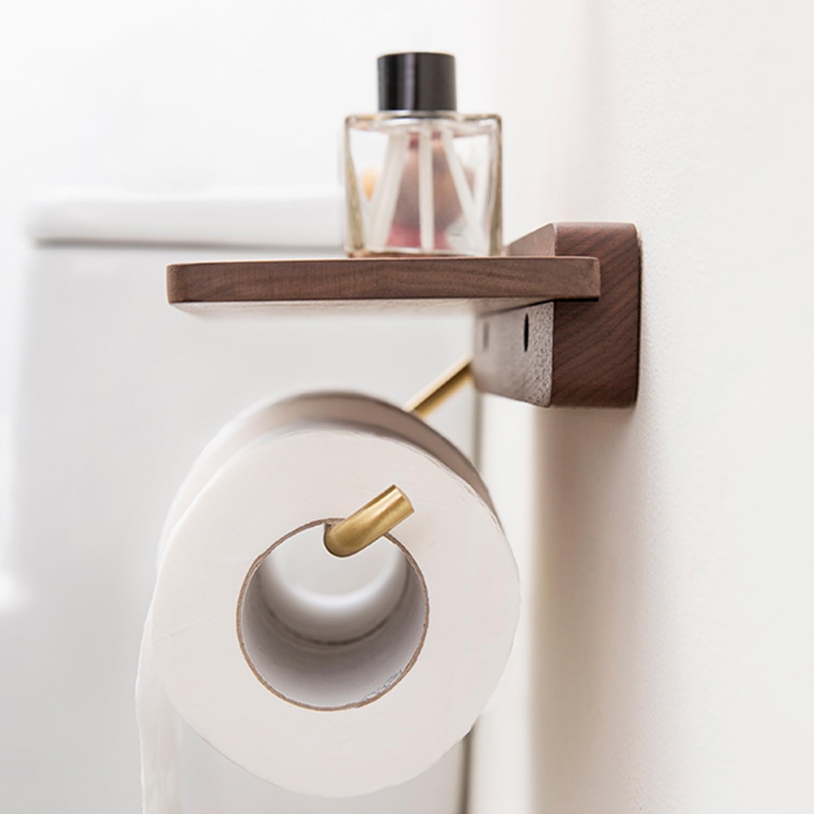 Porta Rotoli di Carta Igienica in Legno - Porta Carta Igienica - Portarotolo in Legno Carta Igienica Adesiva - Porta Rotolo Carta Igienica - Accessori Bagno Senza Trapano(Double Roll)