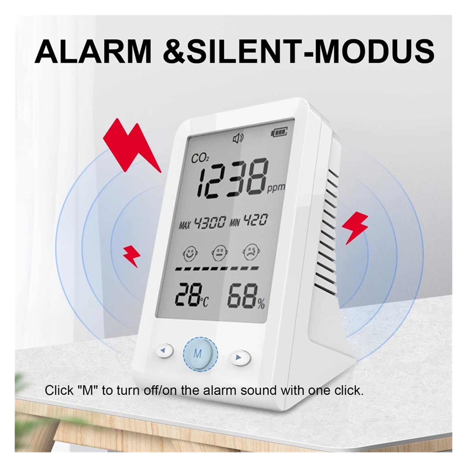 Monitor de co2, Sensor infrarrojo de CO2, Detector Calidad del Aire, Monitor Temperatura y Humedad dióxido Carbono, medidor Interior, analizador Digital Gases para el hogar