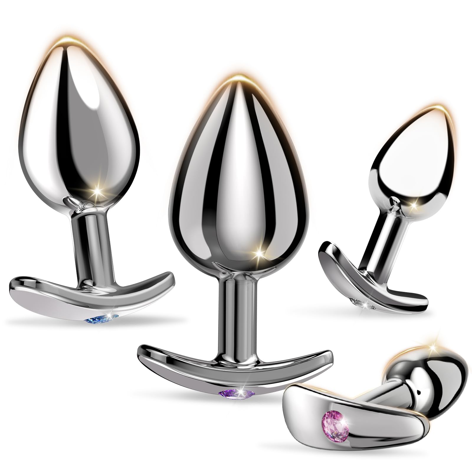 Anal Plug Beginner Set Anal Toys - Beginner 4 Piece Set Sex Toys with Crystal Hook Base SM Sex Toys for Adult Games Toy Anal Trainer Kit buttplug for Adult Unisex Women and Men Couple