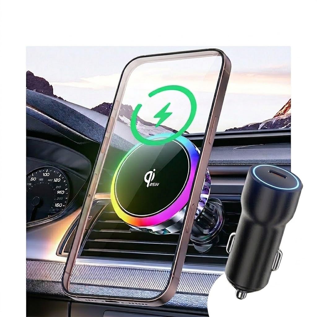 Cargador de coche inalámbrico MIOLLYBO de 25W para iPhone 17 Pro Max con sujeción magnética estable 8