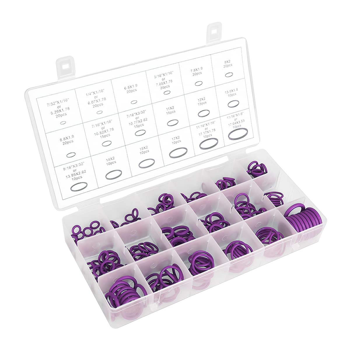 AICEL 270pcs Rubber O Ring Kit, 18 Sizes Silicone Rubber Ring, Pick & Installation Tools Rubber Washer Orings, Air Conditioning Compressor Seal Ring, Repair Set for Vehicles (Purple)-image-2