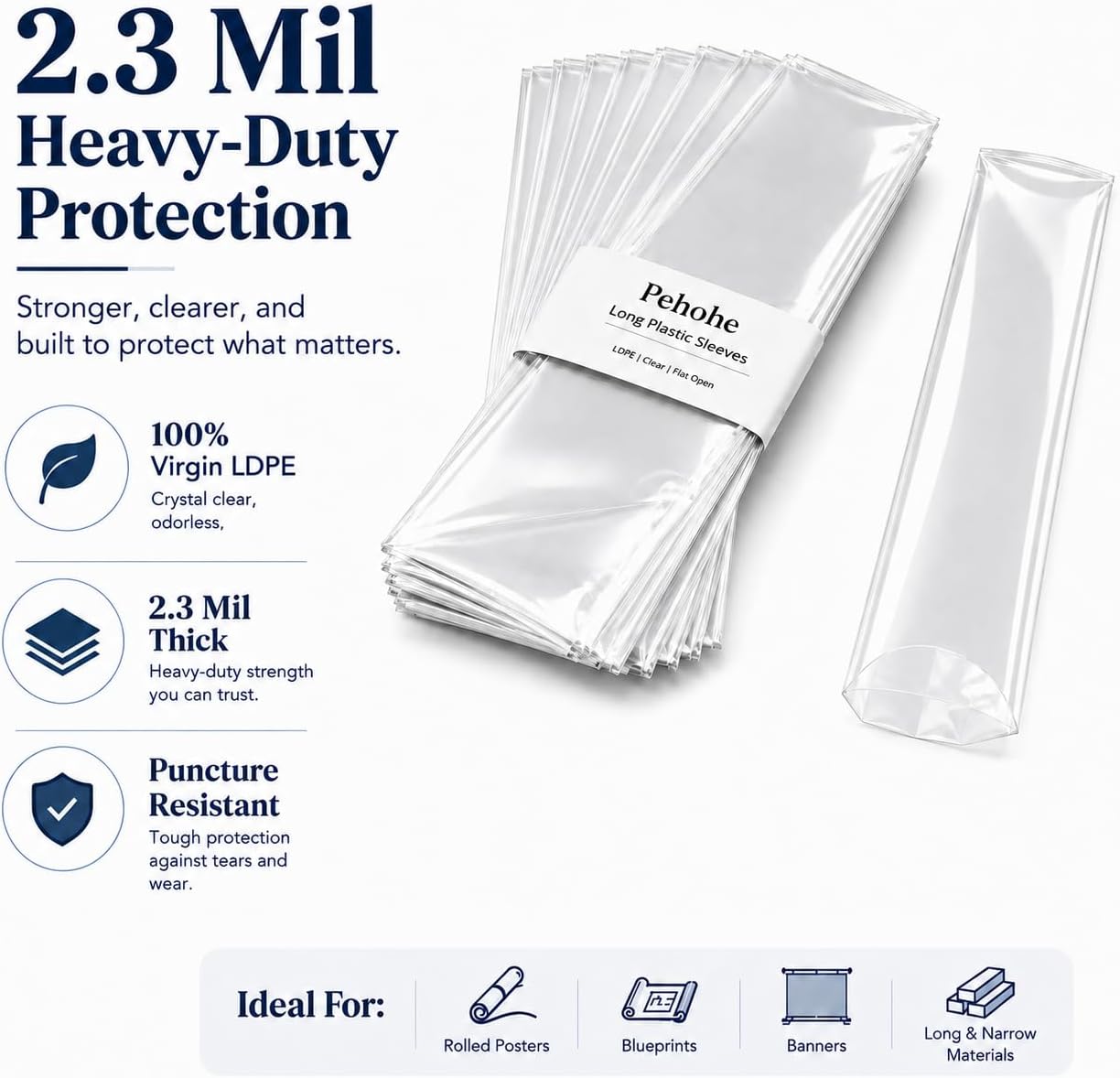 30 Pack 4x40" Long Plastic Sleeves 2.3Mil for Posters, Artwork & Blueprints image 2