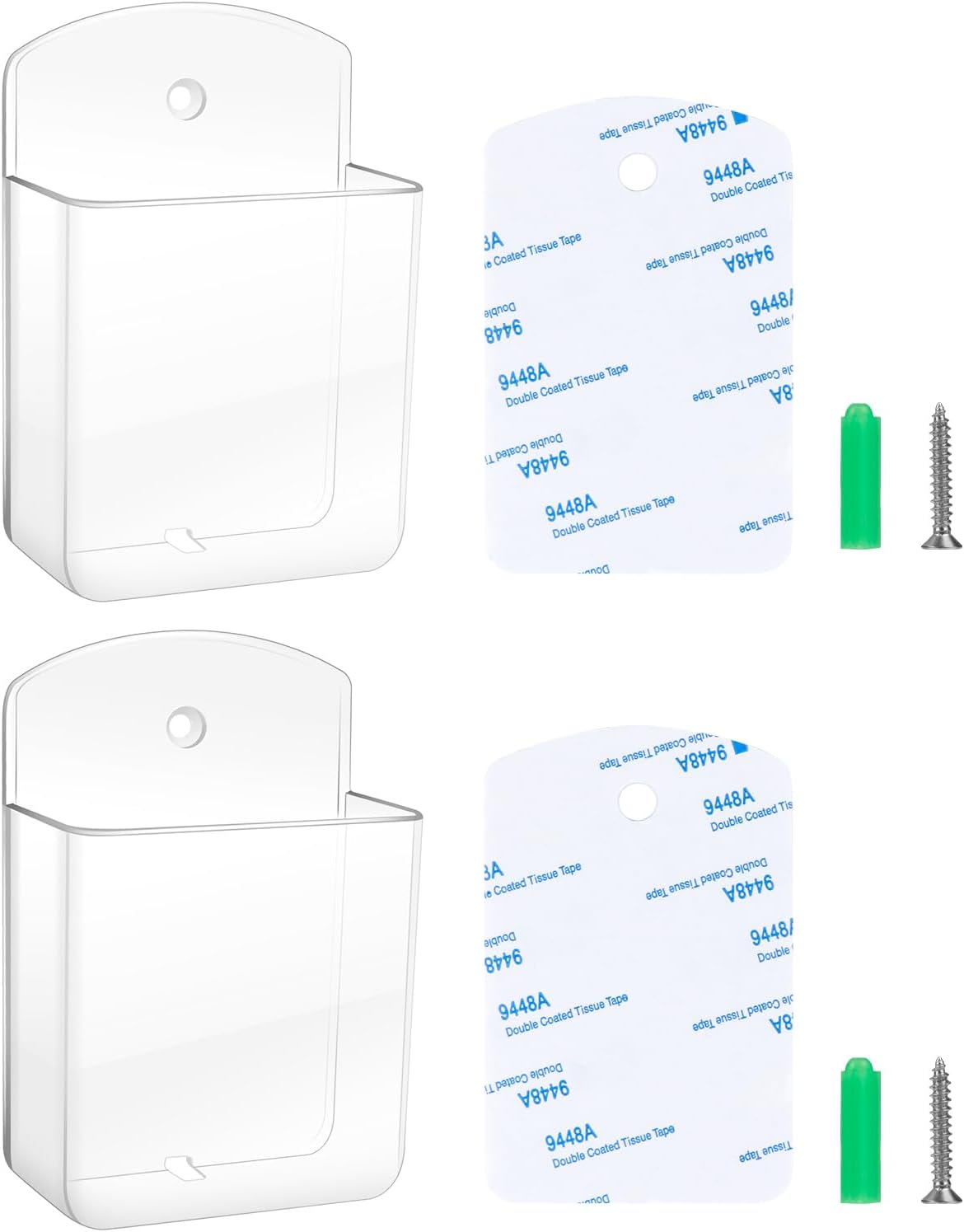 2 PCS Remote Control Holders Wall Mount, Self Adhesive TV Air Conditioner Remote Control Holder, Wall Mount Storage Box Organizer Wall Pen Holder Storage for Home Office School (White, 2)