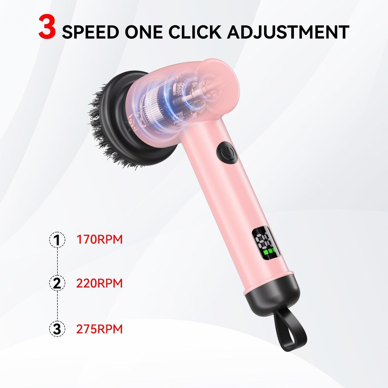 Spazzola per Pulizia elettrica, Scrubber Elettrico, Regolazione a 3 Marce, testine Multiple - per Cucina, Bagno, finestre, Pulizia della casa e Lavaggio Auto - Impermeabile Ipx8