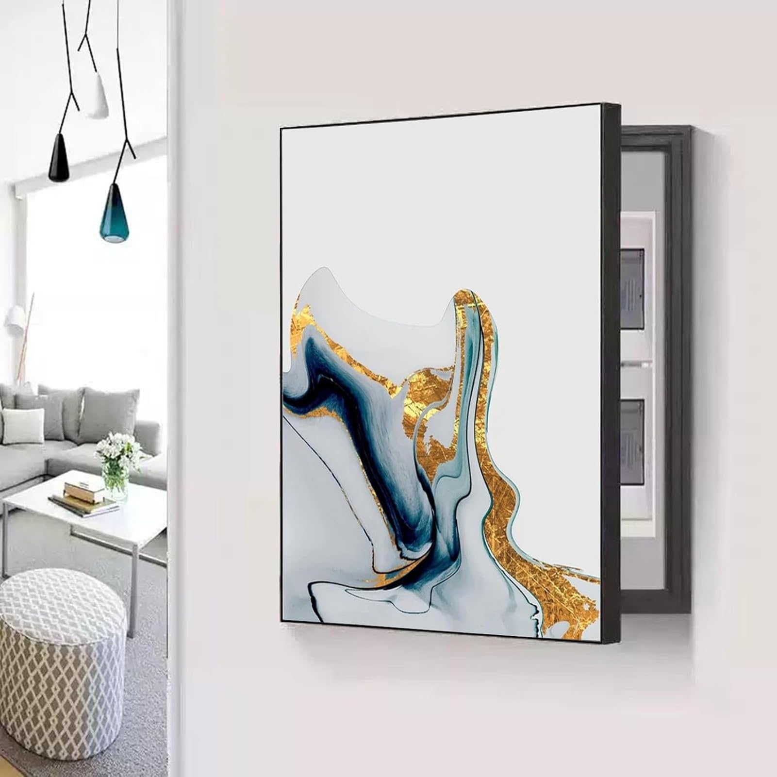 AWSAD Coperchio Contatori Scatola Contatore Elettrico, Decorazione Moderna Copri Quadro Elettrico Pannello Interruttore for Nascondere Quadri Elettrici(C,60X70CM(23.6x27.5in))