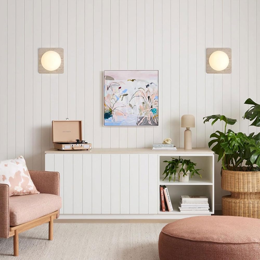 Aplique de pared travertino amarillo con fuente luz G4