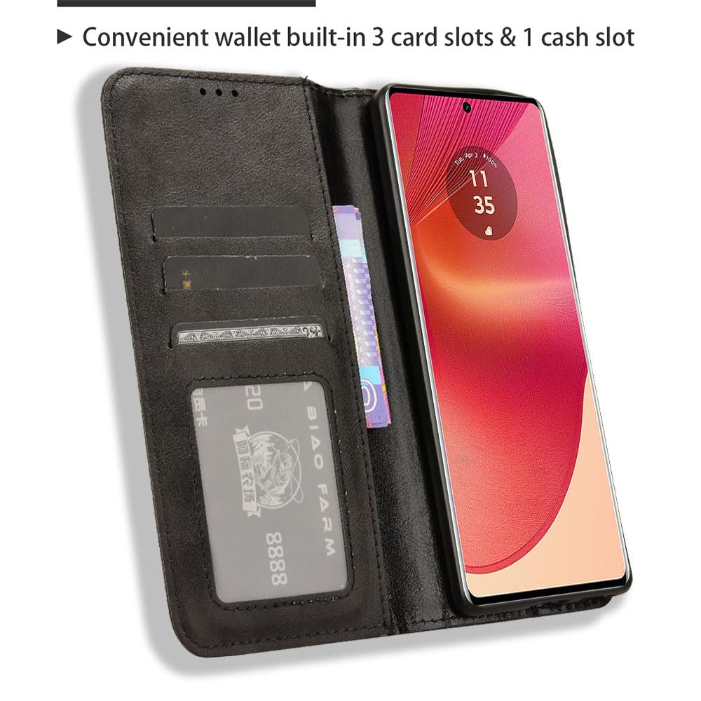 COMAKU Compatible with Motorola Edge 50 Fusion Case Leather - Flip Cover Protection magnetic Phone Case wallet with Card Holder - Black - Image 4