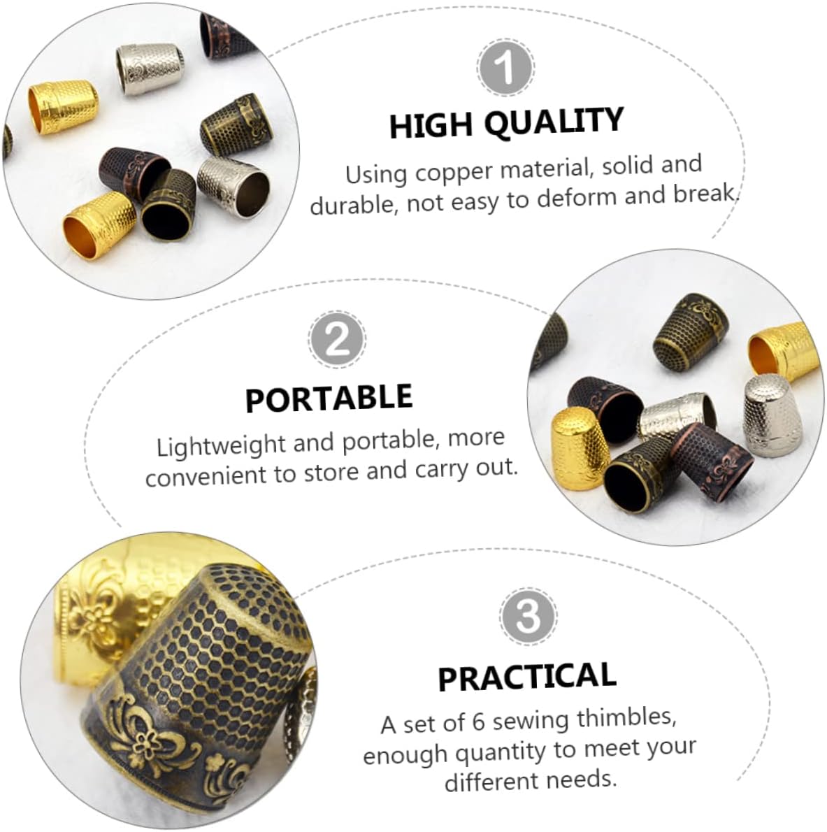 Hohopeti 6Pcs Sewing Thimbles Retro Finger Protectors for DIY Crafts Lightweight Portable Needlework Accessory for Beginners Hand Sewing