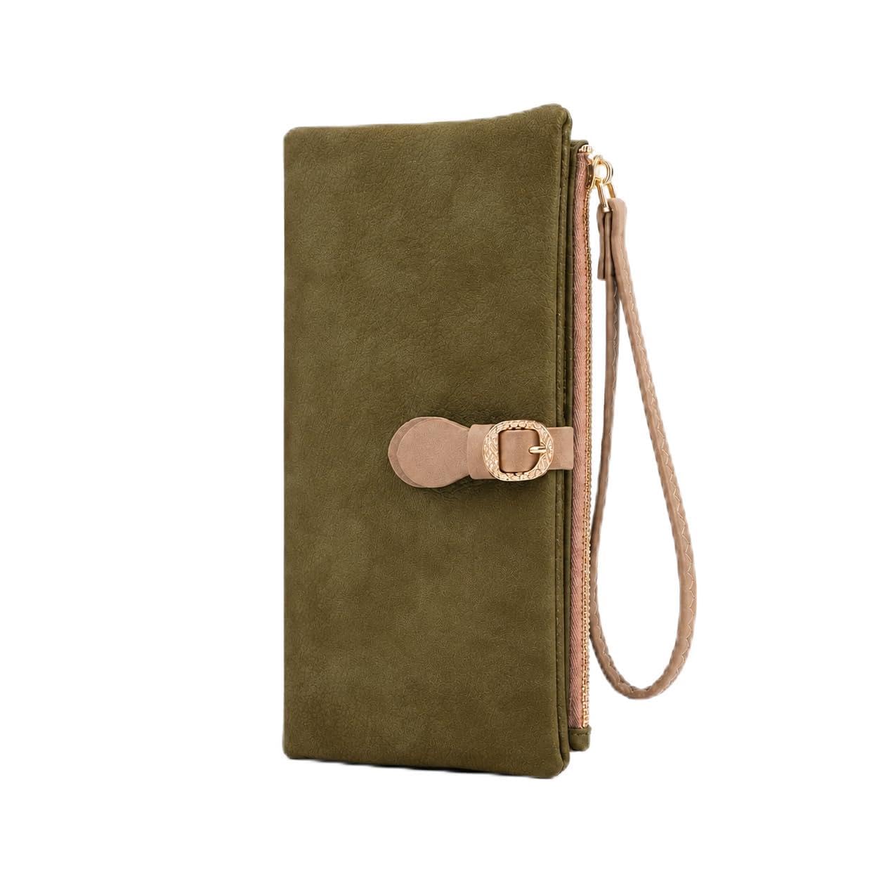 V Bright Women Wristlet Clutch Wallet Premium Long Wallet (Green)-image-46