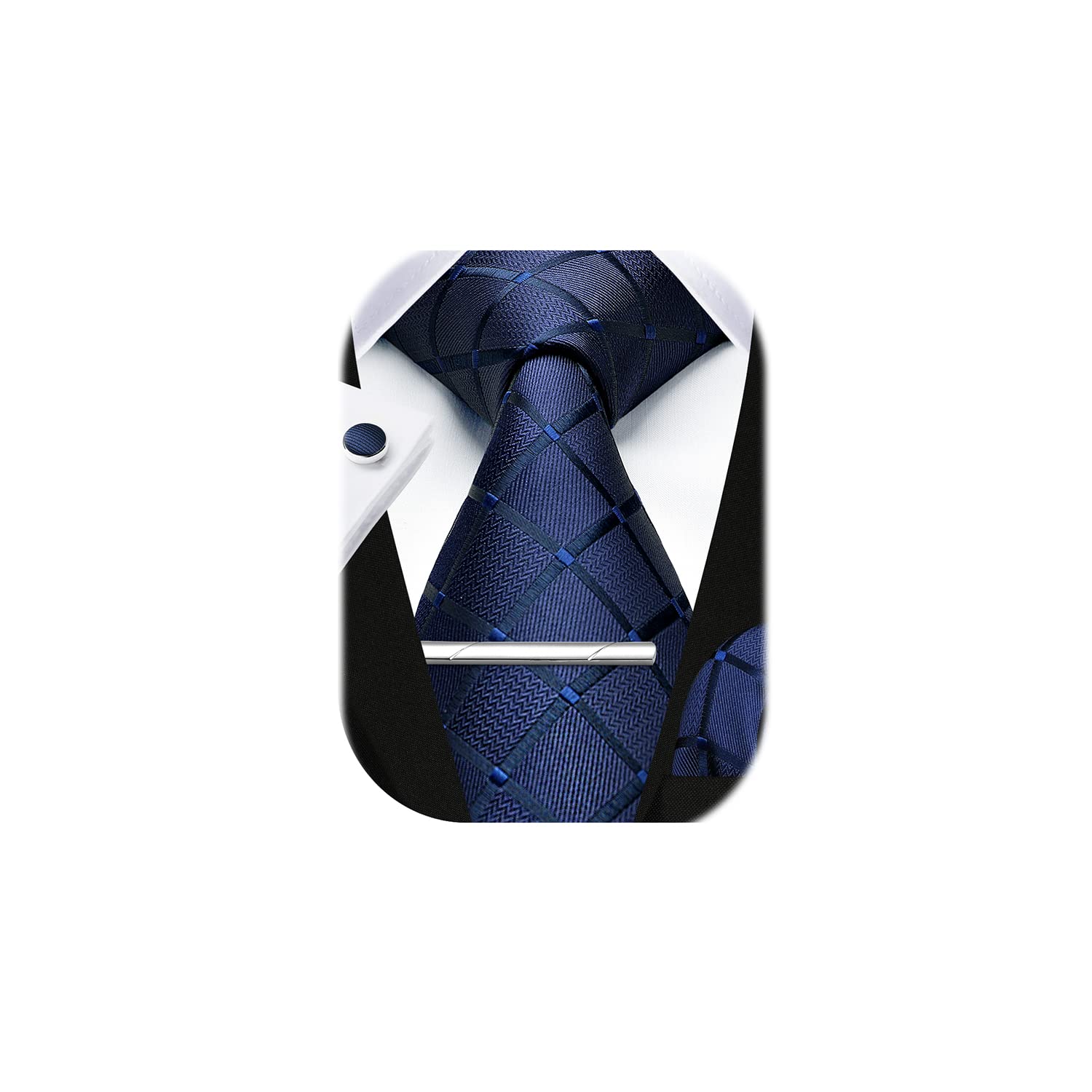 Men's Plaid Tie and Pocket Square Set Handkerchief Cufflink Tie Clip Set Formal Wedding Party Gifts Necktie For Men