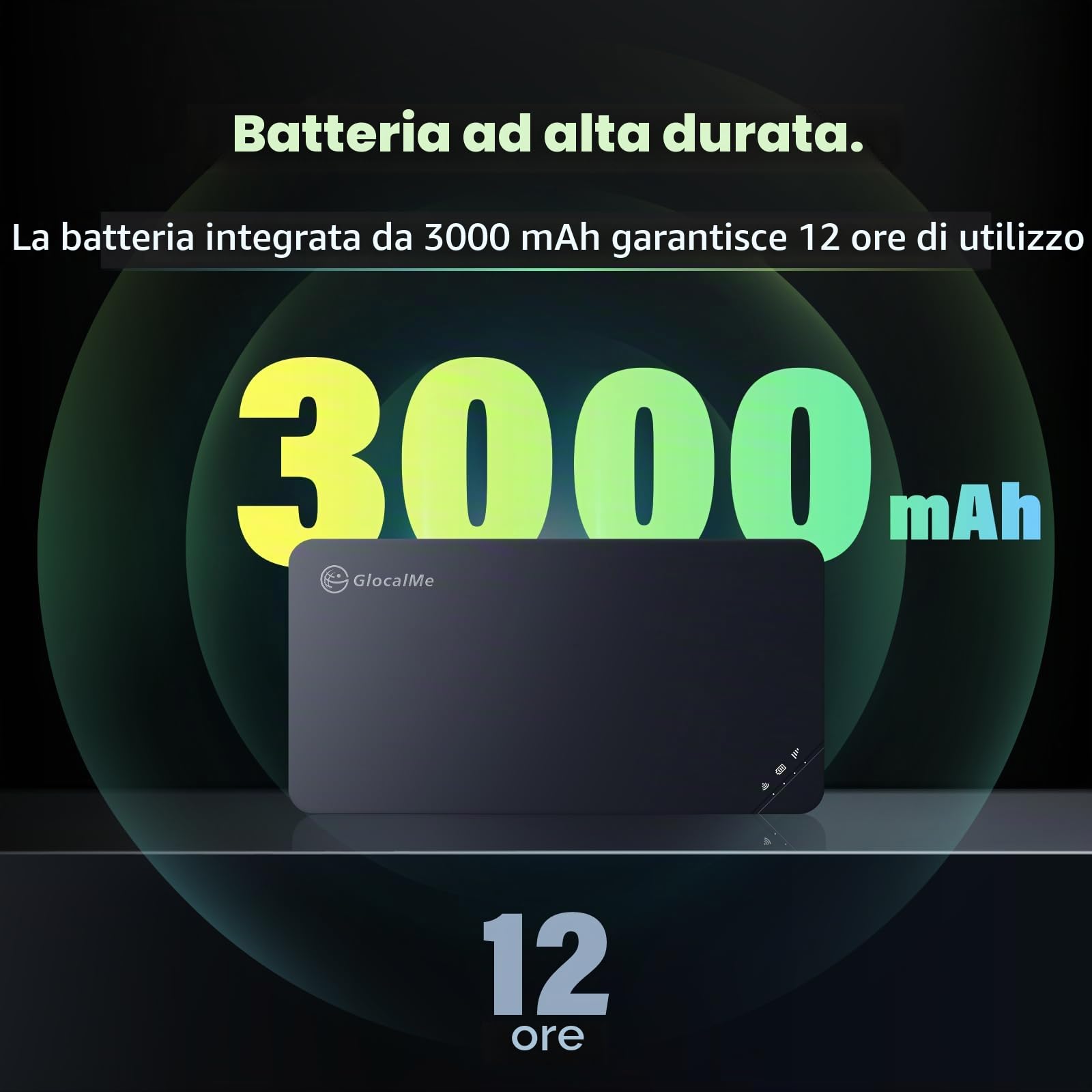 GlocalMe U3 Router Mobile WiFi 4G, nessuna scheda SIM richiesta, batteria ricaricabile da 3000 mAh, connessione fino a 10 dispositivi, 1 GB di dati globali gratuiti, dispositivo MiFi sbloccato (Nero)