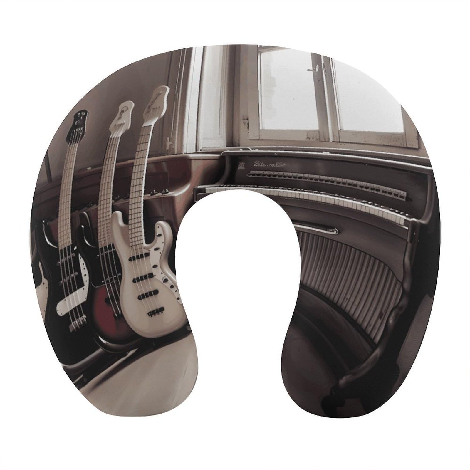 FekiLoot Guitar Bass Music Musical Instruments Travel Pillow,U Shaped Office Napping Pillow Support Neck and Head Comfortable Travel Neck Pillow U Shape Sleeping Essentials for Long Haul Flights