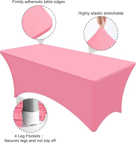 Miniatura 3 de PLULON Paquete de 2 manteles elásticos ajustables de 6 pies, color rosa