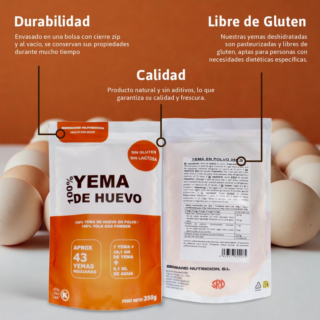 Tuorlo d'Uovo in Polvere (350 g) | Tuorli d'Uovo in Polvere | Uova Pastorizzate | Senza Additivi | Senza Lattosio | Confezione con Chiusura Zip