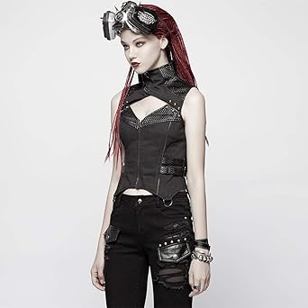 Amazon Punk Rave女性パンク ロックの戦士はベストゴシックファッションノースリーブセクシーな女性のタンクトップクール ブラック Xl Xxl キャミソール タンクトップ 通販