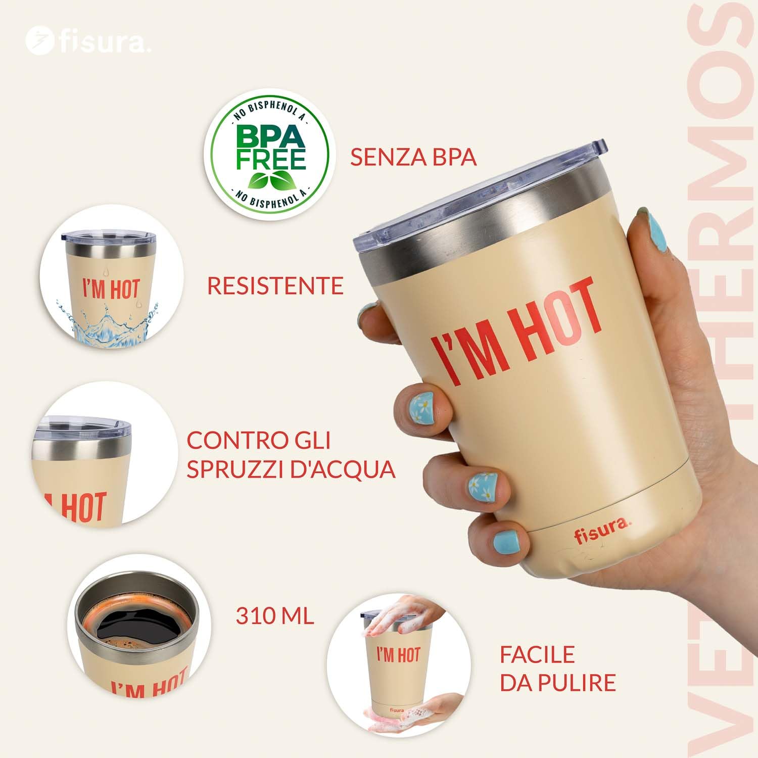 Bicchiere Termico Caffe Borraccia Termica Caffè 310ml | Acciaio Inossidabile Senza BPA | Tazza Da Auto Con Tappo Antigoccia Tazza Caffè Termica