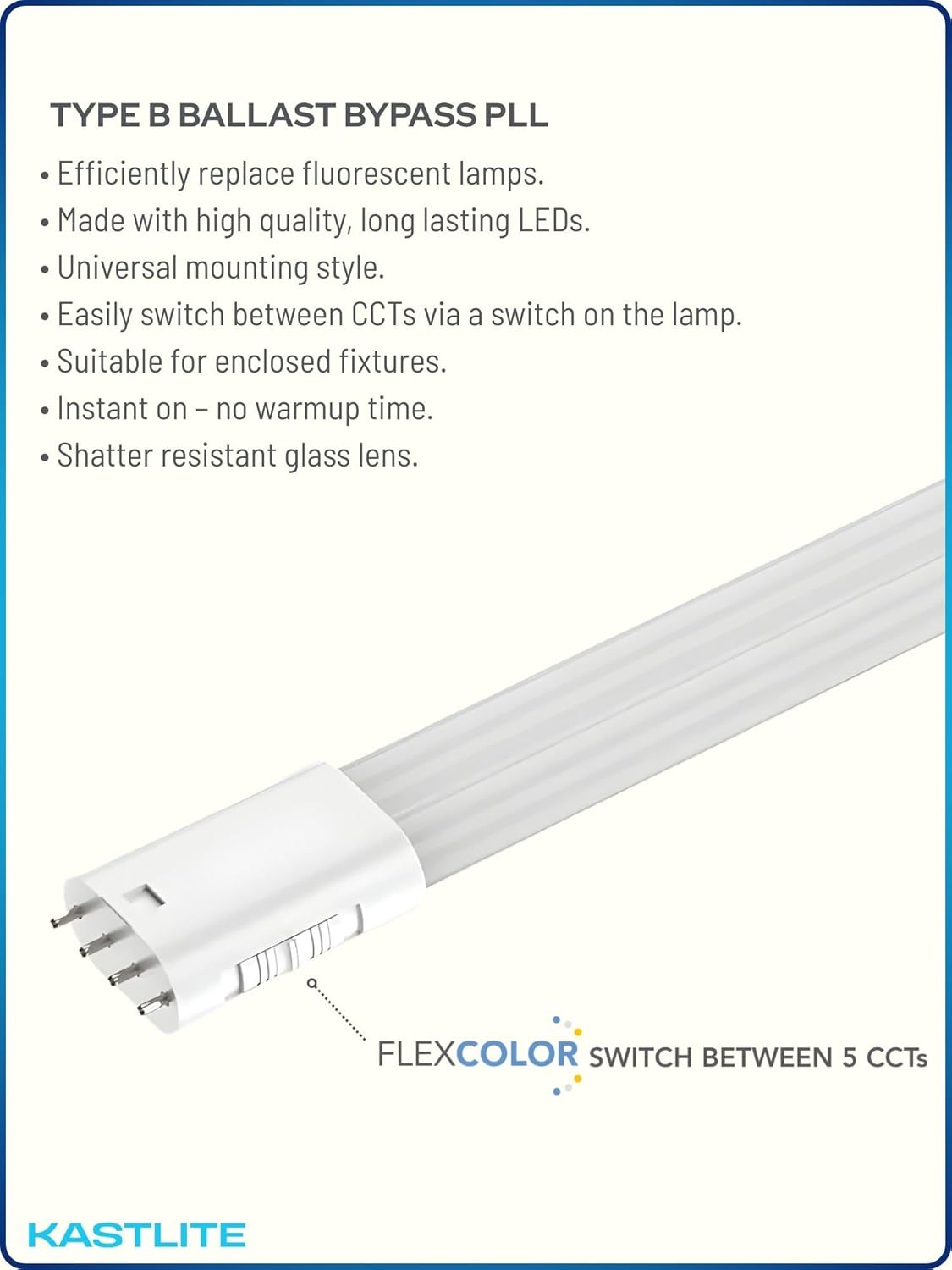 KASTLITE 12.2" 2G11 10W Ballast Bypass 4-Pin Prong Base LED PLL Lamp - Type B Light Bulb, 24W CFL Replacement for Recessed & Ceiling Lights - 3000K-6500K 5CCT, 1180-1250 Lumens, LED-7344-FC-G3