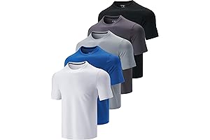 5 Pack Men's Active Quick Dry Crew Neck T Shirts