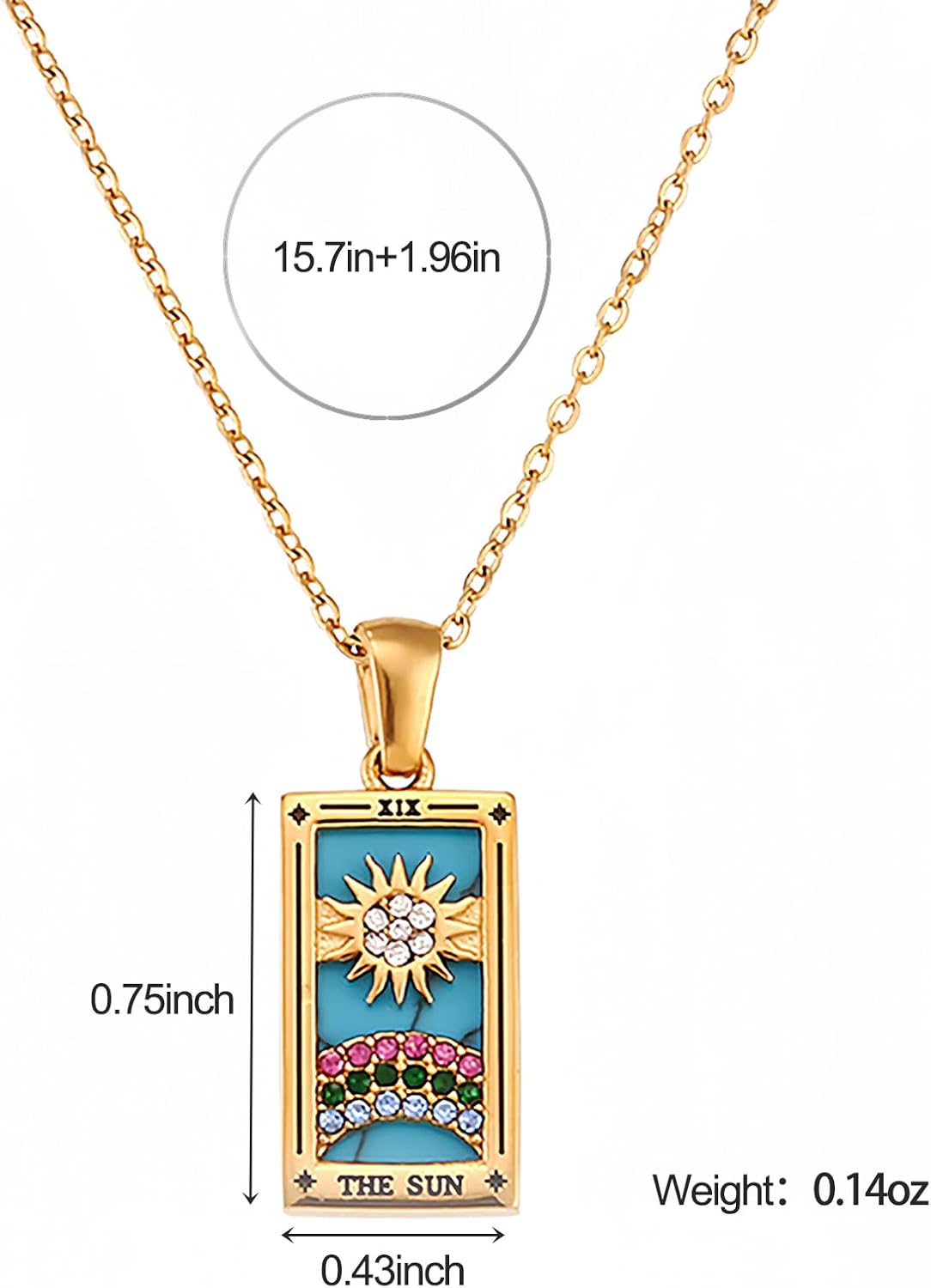 ORIGENCE 18k Gold Plated Tarot Cards Pendant Necklace - Vintage Colorful Charm Necklace Lucky Talisman Hypoallergenic for Women and Men Gift