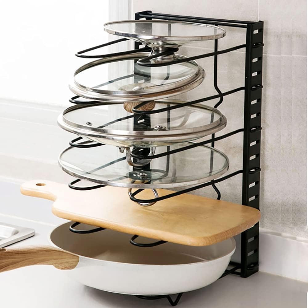 Pot Rack Organizer for Cabinet, Pot Lid Rack with Multisize, Adjustable Pots And Pans Organizer under Cabinet, Cabinet Kitchen Cookware Organizer,Single sided