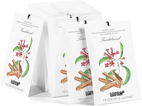 MYARO Ambientador perfumado para casa - Paquete de 12 desodorantes de fragancia de sándalo de larga duración para el hogar, armario, cajón, automóvil