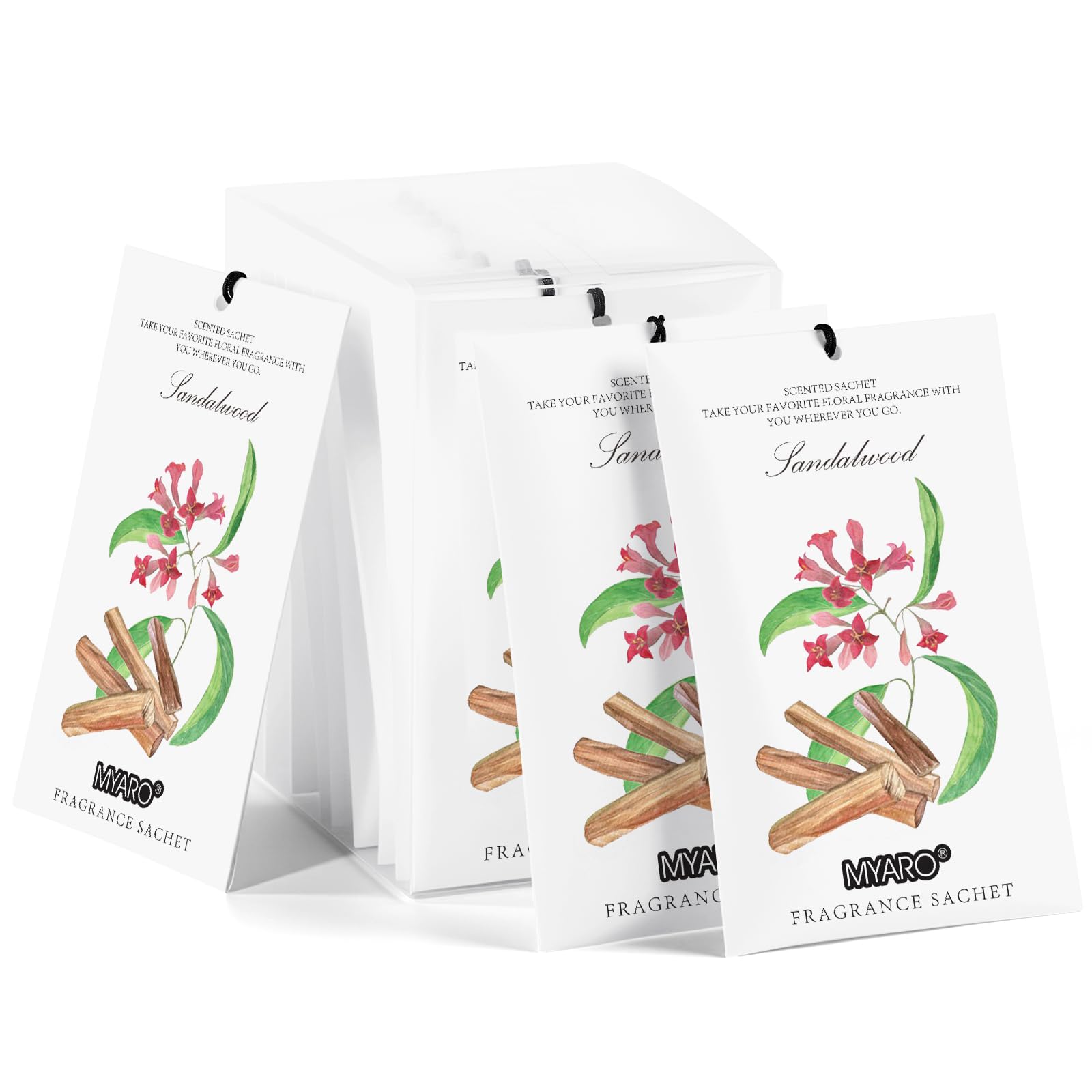 MYARO 12 paquetes de bolsitas perfumadas de sándalo para cajones y armarios, bolsas de larga duración con fragancia para el hogar