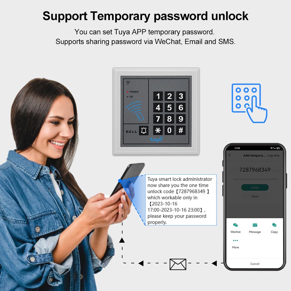 Tuya Smart WiFi Access Control System Kit, 1000-User Remote Access Control Keypad, include 280KG serratura magnetica, tastiera di controllo accessi, alimentatore 12V, pulsante di uscita e 5