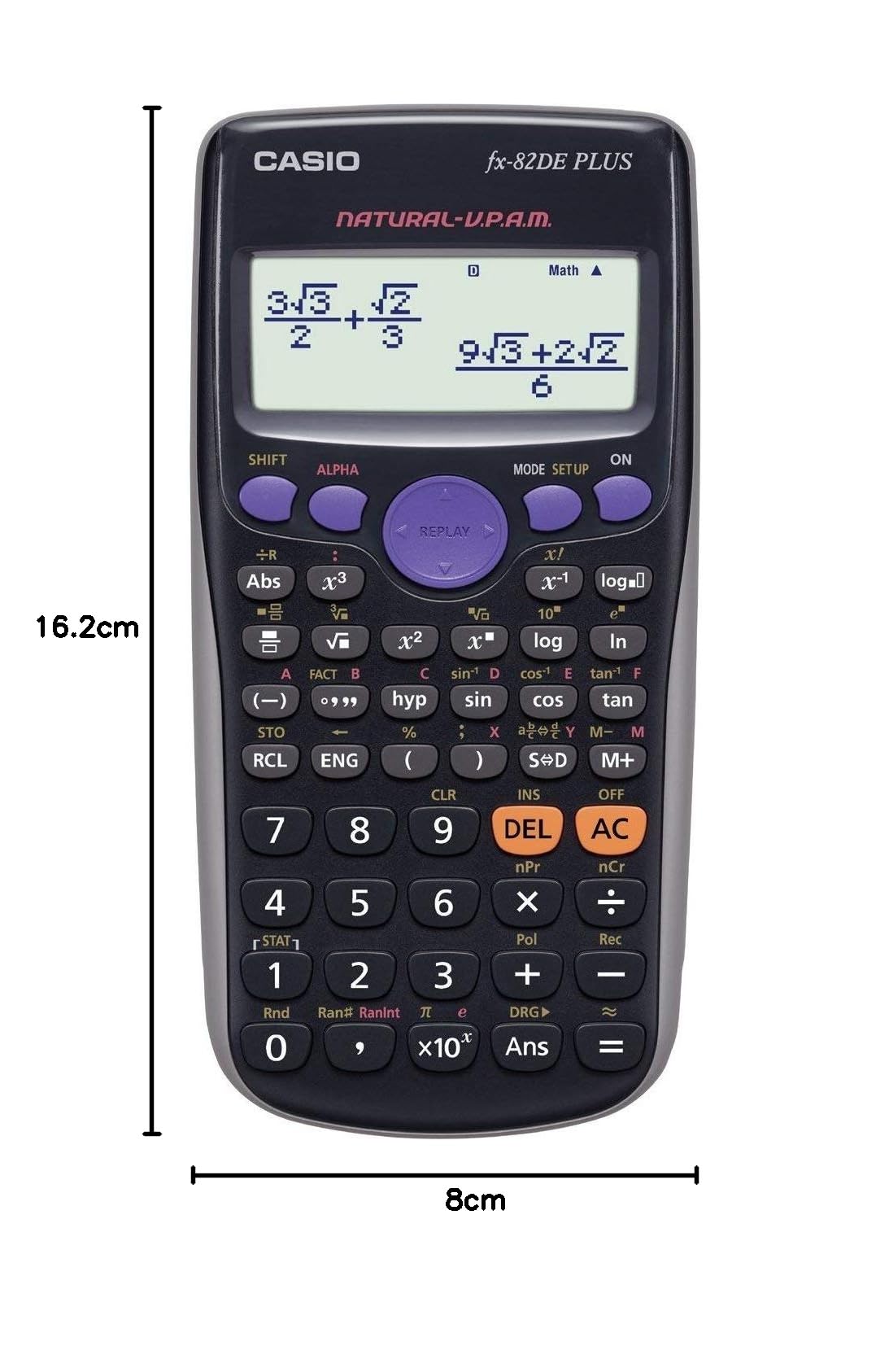 Casio FX-82DE Plus technisch-wissenschaftlicher Rechner mit natürlichem Display, schwarz