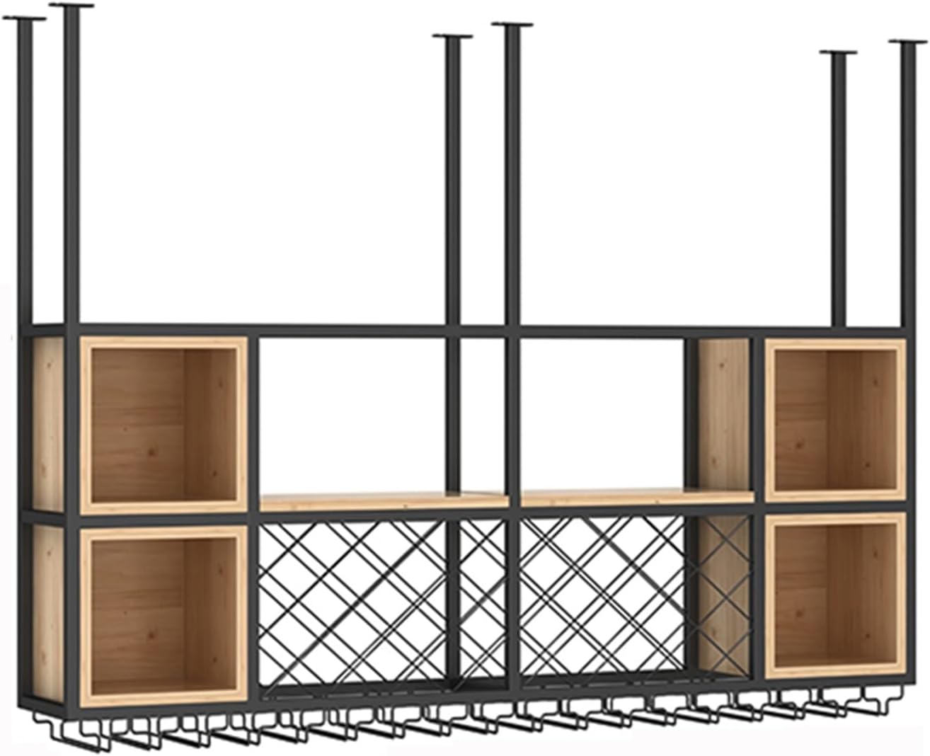 Hanging Wine Rack,Wrought Iron Hanging Wine Glass Rack,Restaurant Hanging Storage Rack,for Bars,Restaurants and Kitchens,Black (100x25x67cm)