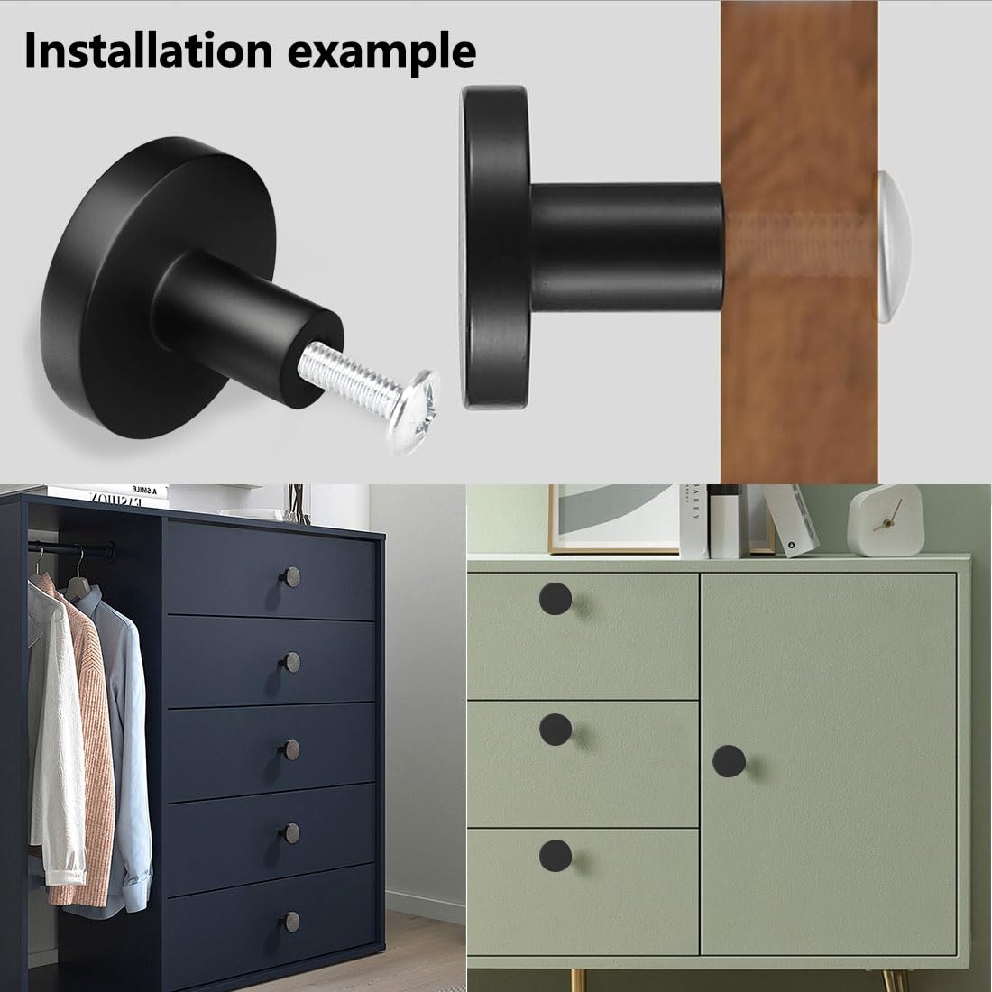 SHSMPXOY 6 PCS Drawer Knobs,30mm Kitchen Cupboard Door Knobs,Modern Cabinet Knobss,Kitchen Cupboard Knobss Door Handles,Stainless Steel Single Hole Handle with Screws for Home Decorating(Black) - Image 4