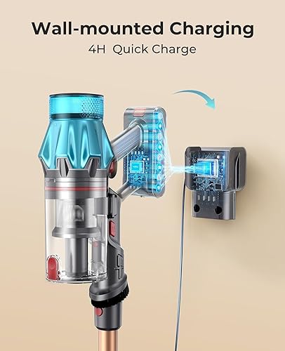 Miniatura 7 de Aspiradora inalámbrica de 550 W45 Kpa, aspiradoras de palo de 60 minutos de funcionamiento máximo con base de carga, aspiradora de mano autónoma con