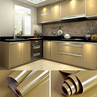 Papier Adhesif pour Meuble Briller D'or 30cm X 3m Papier de Vinyle Auto-Adhésif PVC Collant Arrière Durable Cuisine Salle de Bain Table de Mur étanche de Placard DIY