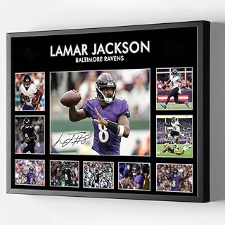 Black Framed Rugby Star Lamar Jackson Signed Poster For Fans Kids Birthday Christmas Gifts-Sports Football Picture Canvas Art Prints For Boys Teens Room Bedroom Wall Decor