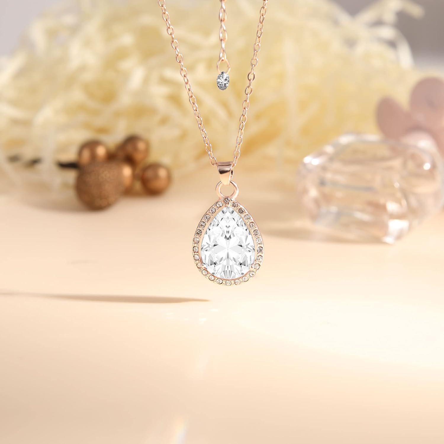 Bridesmaid Teardrop Jewelry Set for Women 1-4-6-8 Sets 18k Gold & Rose Gold Plated Pave Rhinestone With Crystal Necklace Earrings Set for Wedding Engagement Anniversary