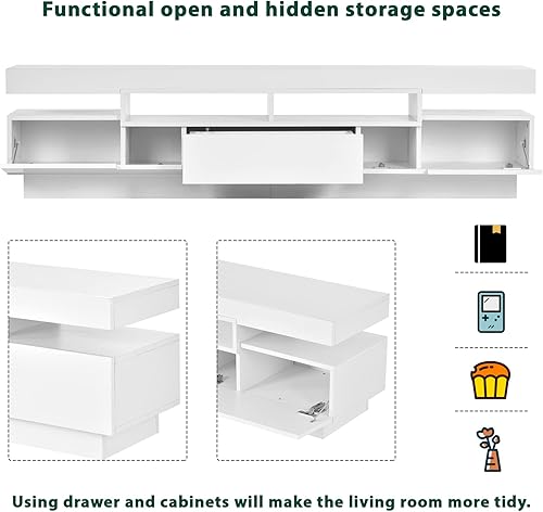 Miniatura 6 de Soporte de TV con luces LED para televisores de hasta 75 pulgadas, moderno centro de entretenimiento para juegos, soportes de televisión de alto