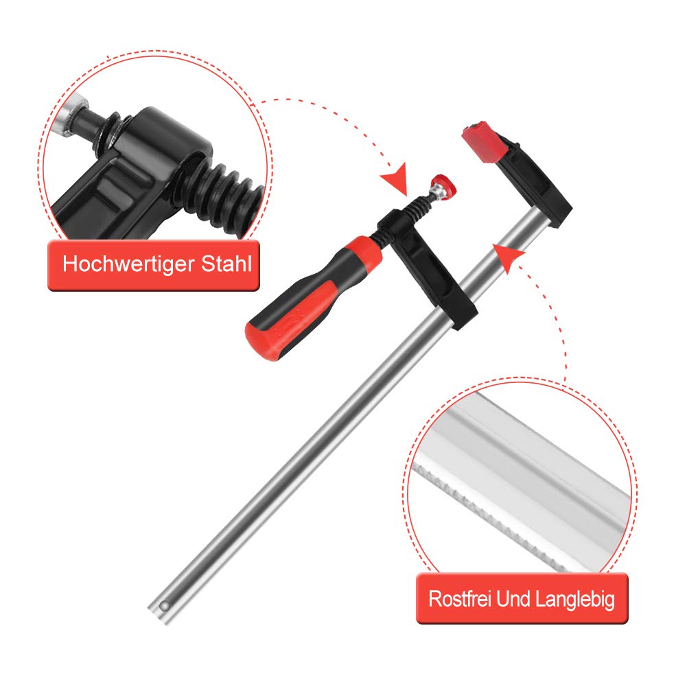 Sargento de Tornillo de 4 piezas, Sargento de Barra Juego de Abrazadera de Barra de Acero Abrazadera en Forma de F para Carpintería Madera DIY Herramientas de Mano Kit 80x600mm