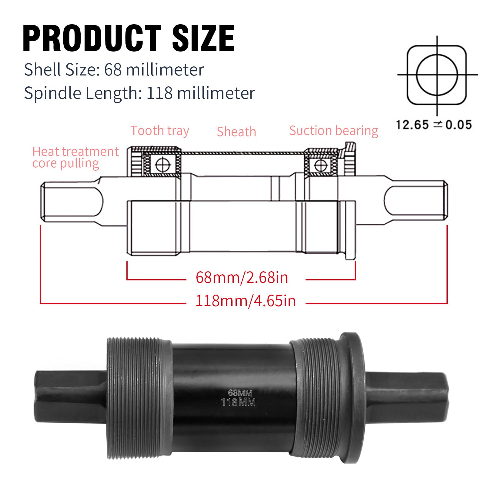 Hoypeyfiy Unisex Bbs15 dolny wspornik stożkowy dolny wspornik rowerowy do roweru Fat Snow Bike (68 x 118 mm)