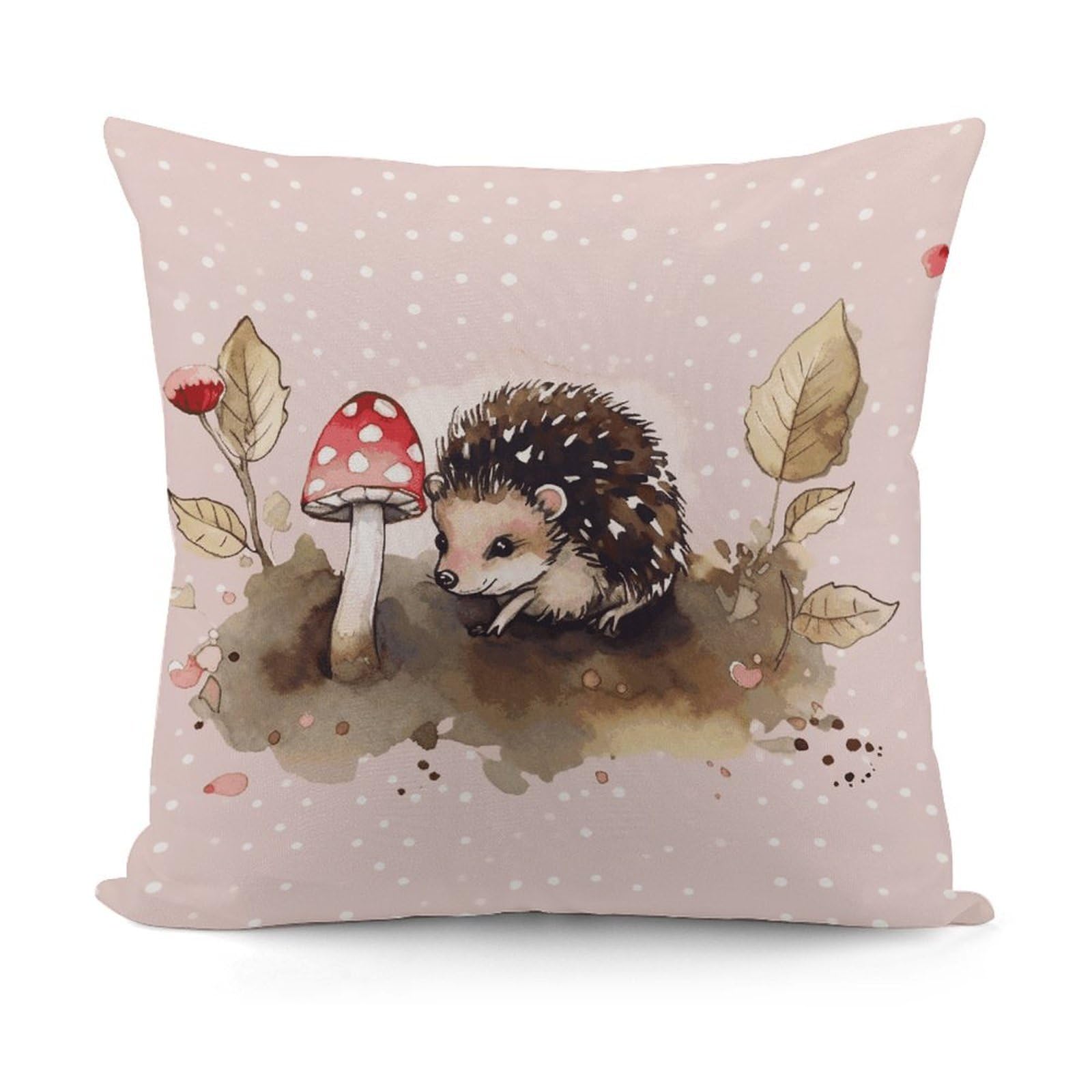 JTREHY Hedgehog Watercolor Painting Pillow Covers Decorative Throw Pillow Covers Soft Decor Couch Cushion Case Modern Square Pillow Cases Summer Pillow Cover for Sofa Living Room 18x18 in