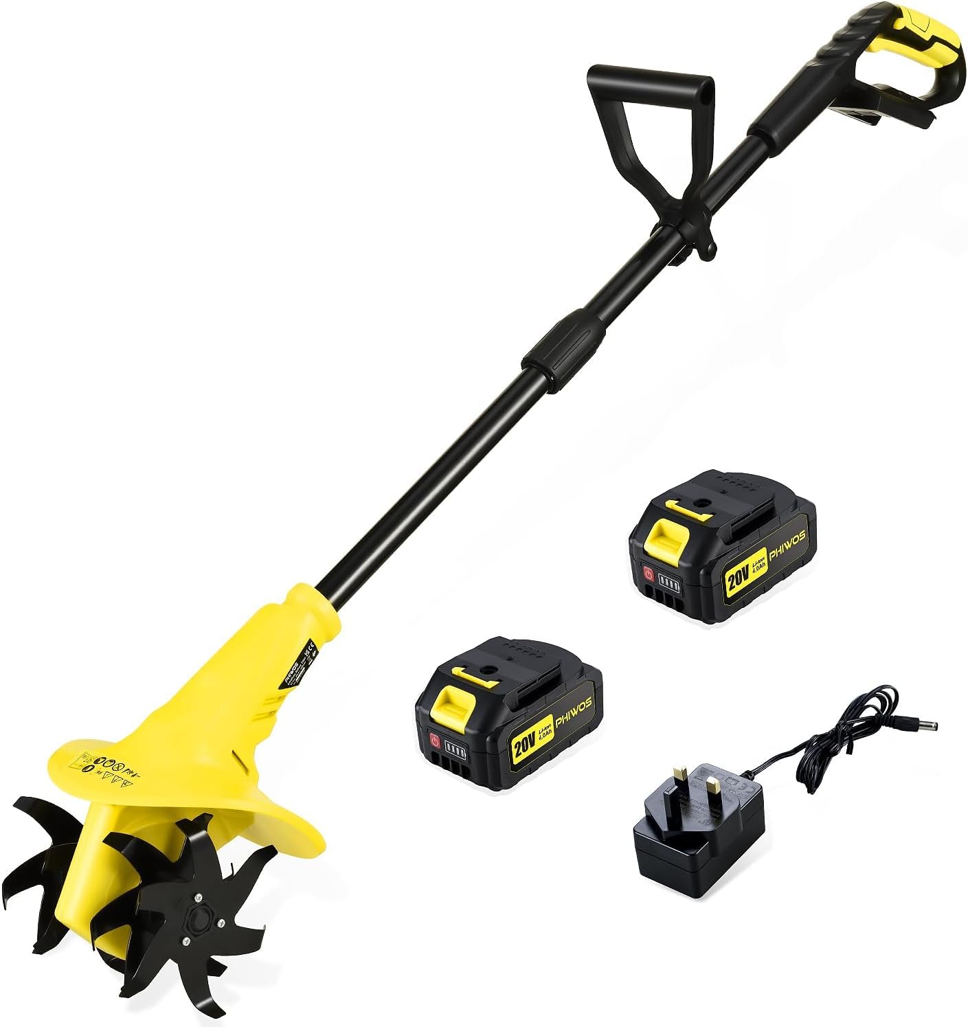 Motobineuse Électrique sans Fil 20V, Cultivateur Rotatif de Jardin avec 250 RPM de Couple Élevé, Batterie Rechargeable 4.0Ah, Léger 2.3kg pour Femmes et Seniors dans Les Plates-Bandes,2BatteryCharger