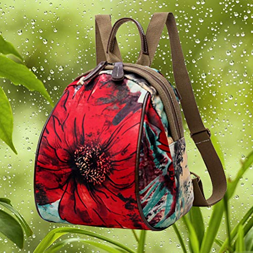 Mochila feminina de lona para bebês com grande capacidade, bolsa para múmia (flor vermelha)