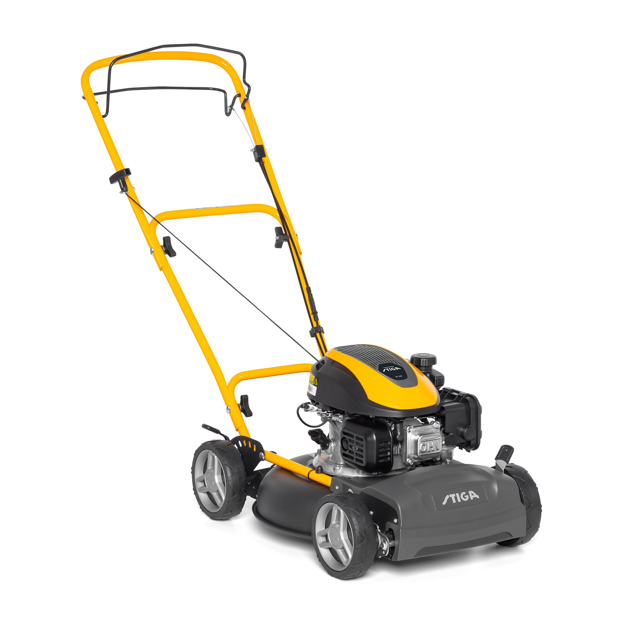 STIGA Multiclip 47 S Benzin-Rasenmäher, selbstfahrender Mulchrasenmäher mit 123 CCM Motor, 45 cm Schneidwerk, 5 Schnitthöhen, ergonomisch klappbarer Handgriff