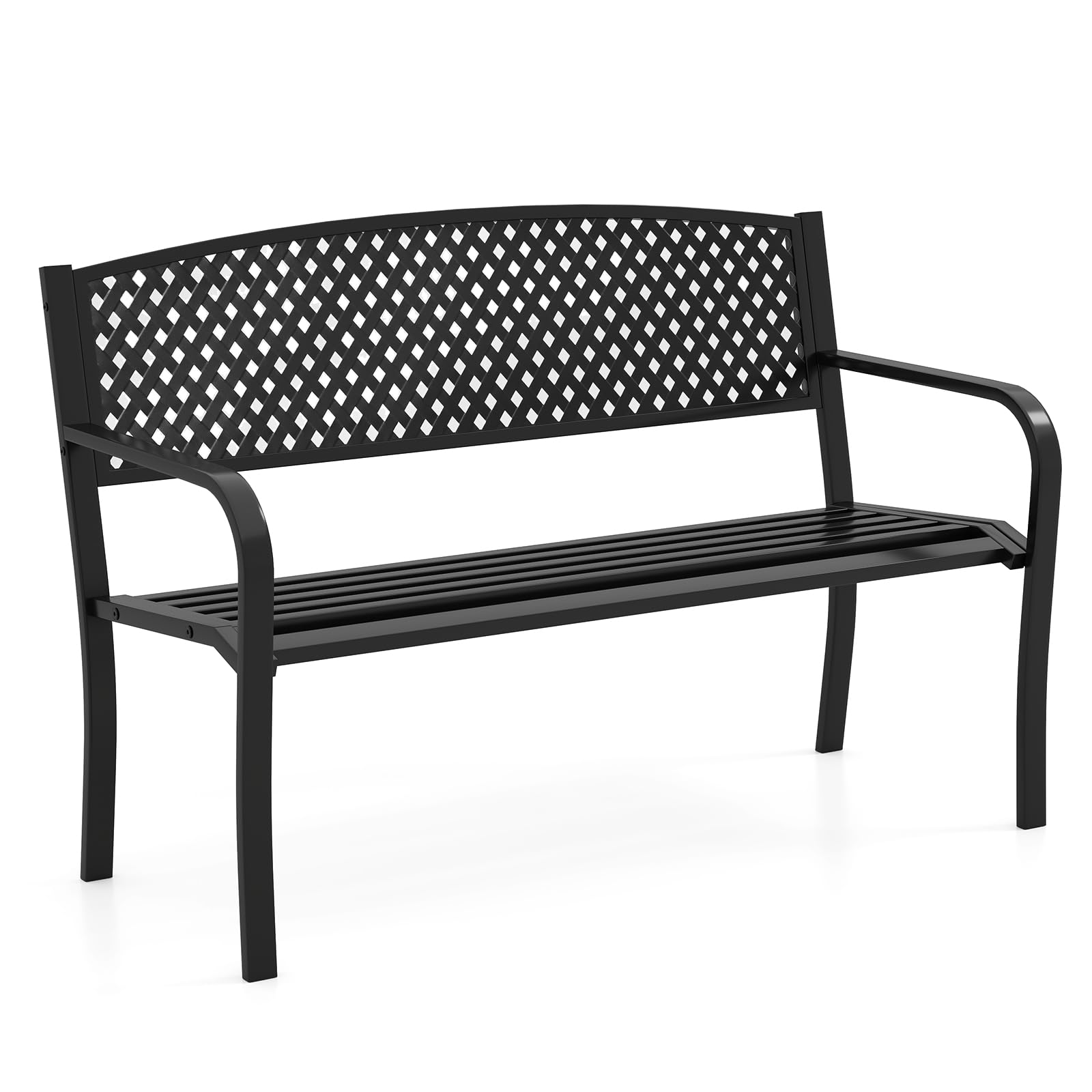 COSTWAY 2 Seater Garden Bench, Metal Frame Loveseat Furniture, Outdoor Patio Park Backyard Lounger Chair Seats (Dot Matrix Pattern)