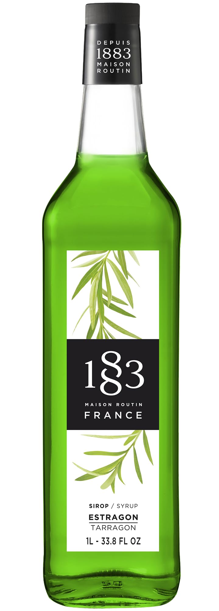 1883 Maison Routin Premium Tarragon Syrup Made with Pure Cane Sugar for Cocktails, Lemonades & Mocktails - Herbal Flavour, No Preservatives - 1L Glass Bottle