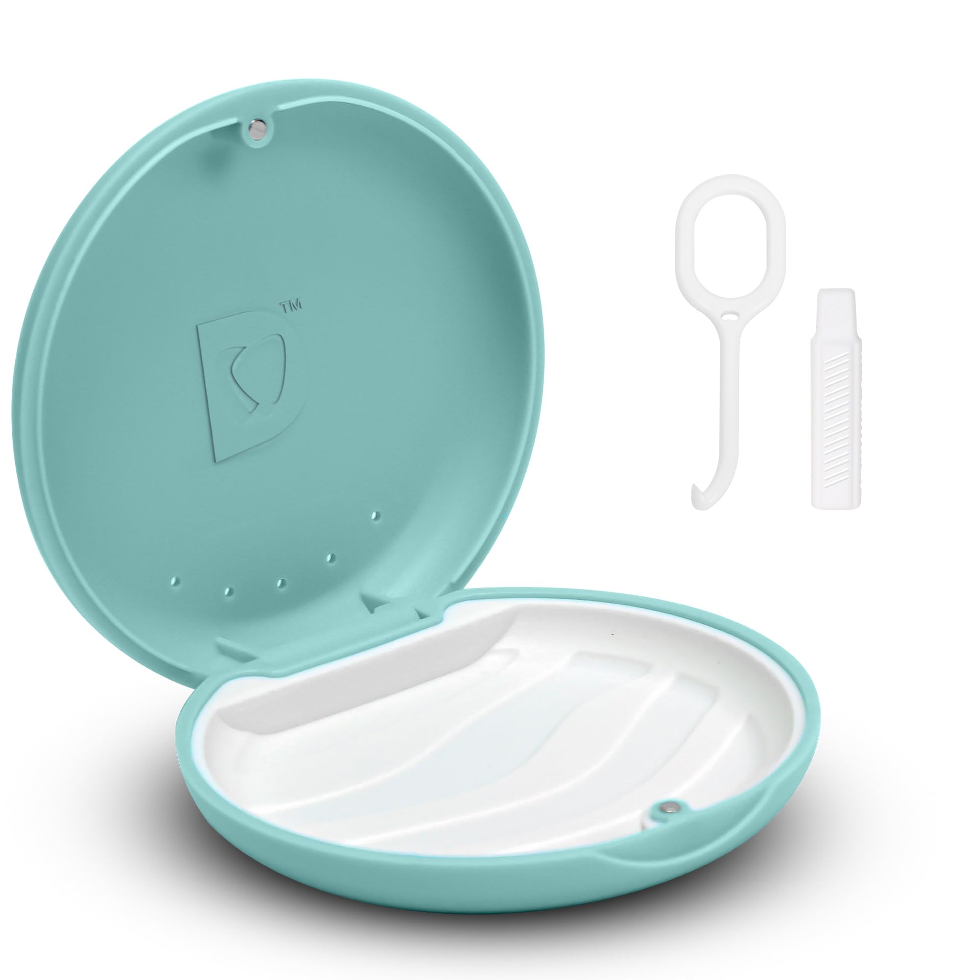 Dandoon Dental Retainer Case Ventilated with Magnetic Lid and Silicone Pad Non-Slip Slim Design Includes Free Aligner Removal