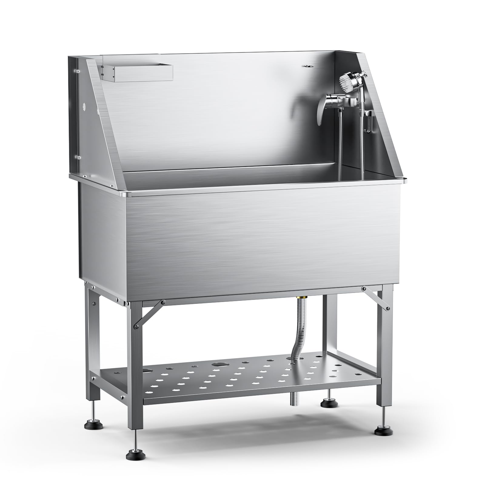 38" Stainless Steel Dog Washing Station - 304 Seamless Soaking Tub for Small &amp; Medium Dogs, Non-Slip &amp; Leak-Proof Pet Grooming Sink with Bottom Storage Shelf &amp; Hair Catcher for Home &amp; Spa