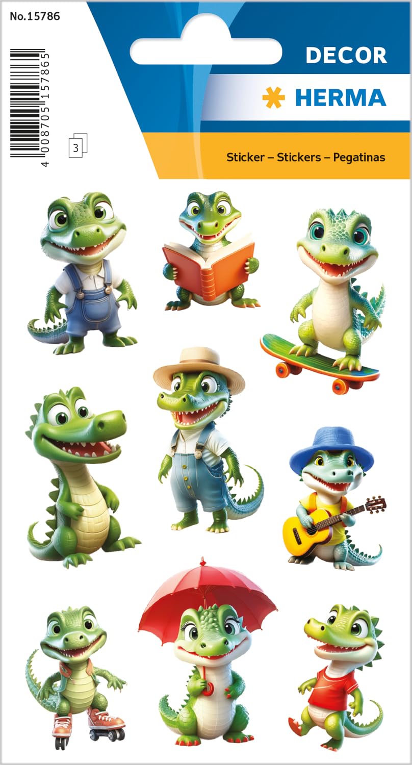 HERMA Crocodile Sticker, Animal Sticker for Children and Toddlers, Children's Stickers with Crocodile Motif for Sticker Album Scrapbook Photo Album Gift Birthday Decoration Letters Crafts